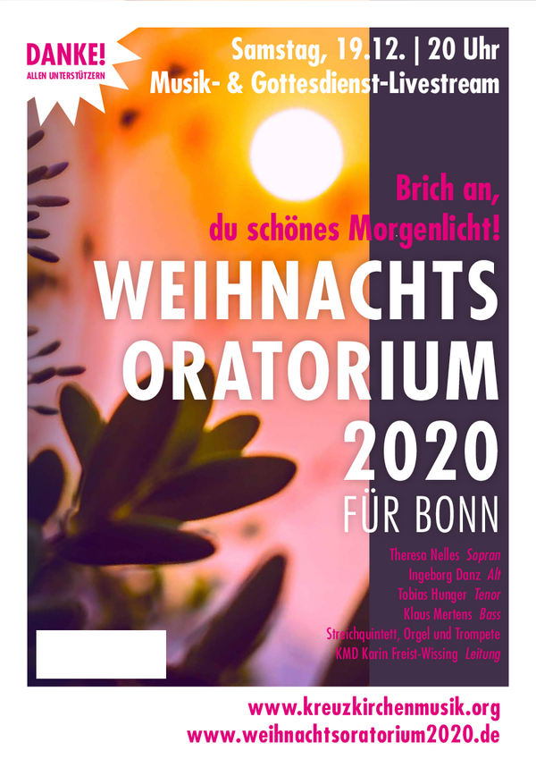 Veranstaltungsplakat für den Livestream des Weihnachtsoratoriums der Kreuzkirche Bonn.